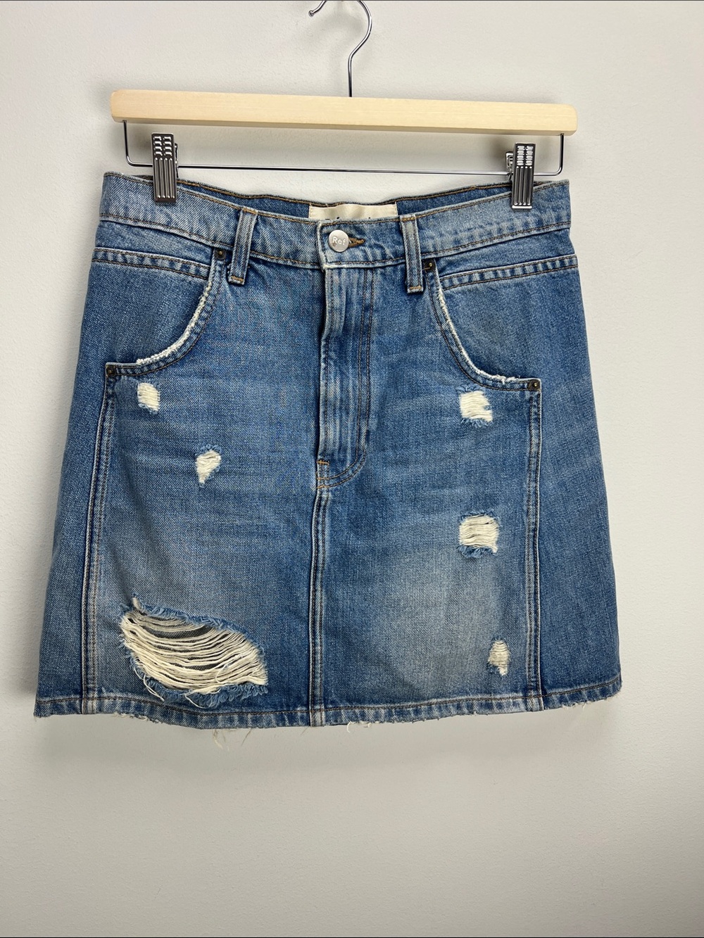 Reformation Sami Denim Mini Skirt Arches Wash Distressed Womens Size 27